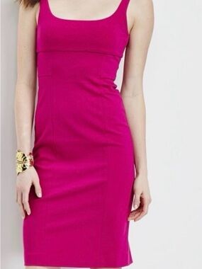 Diane von Furstenberg Magenta Square Neck Bodycon Midi Dress Ponte Thick Knit